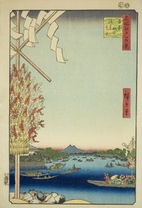 Asakusa-Fluss, Große Uferpromenade, Miyato-Fluss (Asakusagawa Okawabata Miyatogawa), aus der Serie "Hundert berühmte Ansichten von Edo (Meisho Edo hyakkei)"