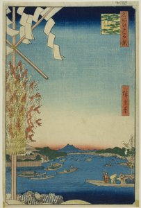 Asakusa-Fluss, Große Uferpromenade, Miyato-Fluss, aus der Serie "Hundert berühmte Ansichten von Edo" von Utagawa Hiroshige