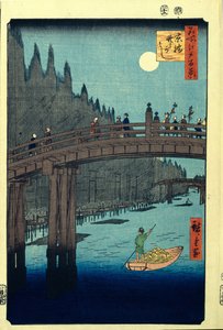 Bambus-Kai bei der Kyobashi-Brücke. Hundert berühmte Ansichten von Edo von Utagawa Hiroshige