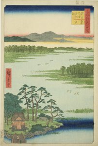 Benten-Schrein und Inokashira-Teich (Inokashira no ike Benten no yashiro), aus der Serie "Hundert berühmte Ansichten von Edo (Meisho Edo hyakkei)" von Utagawa Hiroshige