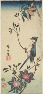 Blauer Vogel auf Clematis von Utagawa Hiroshige
