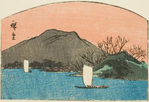 Boote auf dem See, Abschnitt eines unbetitelten Harimaze-Drucks von Utagawa Hiroshige