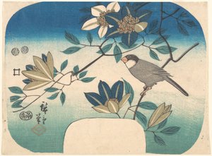 Waldrebe und Vogel von Utagawa Hiroshige