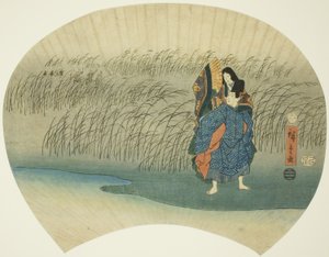 Paar auf der Flucht, aus der Akutagawa-Episode in den Geschichten von Ise von Utagawa Hiroshige