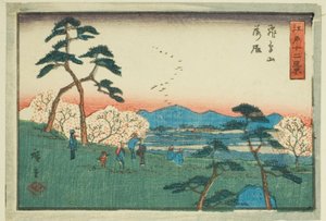 Absteigende Gänse am Asuka-Hügel (Asukayama rakugan), aus der Serie "Zwölf Ansichten von Edo (Edo juni kei)" von Utagawa Hiroshige
