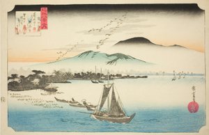 Absteigende Gänse in Katada, aus der Serie "Acht Ansichten von Omi" von Utagawa Hiroshige