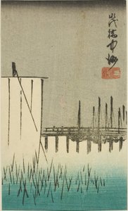 Eitai-Brücke, Nakasu und Mitsumata, Abschnitt eines Blattes aus der Serie "Ausschnitte berühmter Orte in Edo" von Utagawa Hiroshige