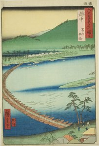 Provinz Etchu: Pontonbrücke in Toyama (Etchu, Toyama funabashi), aus der Serie "Berühmte Orte in den sechzig Provinzen (Rokujuyoshu meisho zue)"