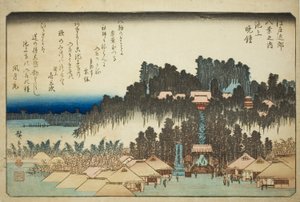 Abendglocke in Ikegami (Ikegami no bansho), aus der Serie "Acht Ansichten in der Umgebung von Edo (Edo kinko hakkei no uchi)" von Utagawa Hiroshige