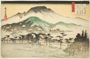 Abendglocke im Mii-Tempel (Mii bansho), aus der Serie "Acht Ansichten von Omi (Omi hakkei no uchi)" von Utagawa Hiroshige