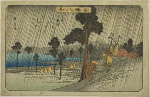 Abendregen in Koizumi, aus der Serie "Acht Ansichten von Kanazawa" von Utagawa Hiroshige