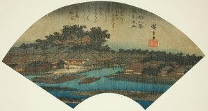 Abendregen in Matsuchiyama (Matsuchiyama yau), aus der Serie "Acht Ansichten der östlichen Hauptstadt (Toto hakkei)" von Utagawa Hiroshige