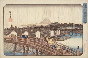 Abendregen an der Nihonbashi-Brücke, aus Berühmte Orte der östlichen Hauptstadt, ca. 1832 von Utagawa Hiroshige