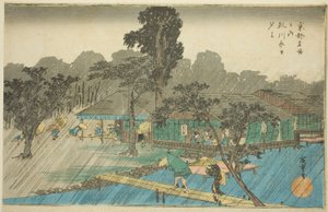 Abendregen am Ufer des Tadasu-Flusses (Tadasugawara no yudachi), aus der Serie "Berühmte Orte in Kyoto (Kyoto meisho no uchi)" von Utagawa Hiroshige