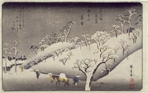 Abendschnee auf dem Asuka-Berg, aus Acht Ansichten der Umgebung von Edo, ca. 1838 von Utagawa Hiroshige