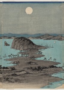 Abendansicht der acht berühmten Orte in der Nähe von Kanazawa bei Vollmond in der Provinz Musashi