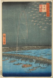Feuerwerk in Ryōgoku, aus der Serie Hundert berühmte Ansichten von Edo (Meisho Edo hyakkei) von Utagawa Hiroshige