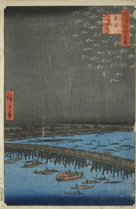 Feuerwerk in Ryogoku (Ryogoku hanabi), aus der Serie "Hundert berühmte Ansichten von Edo (Meisho Edo hyakkei)" von Utagawa Hiroshige
