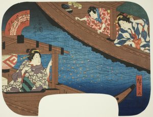 Feuerwerk in Ryogoku, aus der Serie "Reflexionen auf dem Wasser an berühmten Orten in Edo" von Utagawa Hiroshige