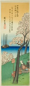 Blumen am Goten-Hügel im Frühling (Haru Gotenyama no hana), aus der Serie "Berühmte Ansichten von Edo in den vier Jahreszeiten (Shiki Koto meisho)" von Utagawa Hiroshige