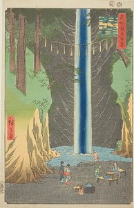 Fudo-Wasserfälle bei Oji, Nr. 49 aus der Serie „Hundert berühmte Ansichten von Edo“ von Utagawa Hiroshige