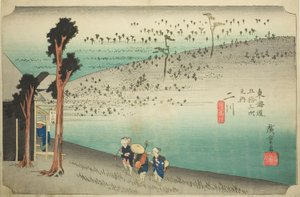 Futakawa: Sarugababa Plateau (Futakawa, Sarugababa), aus der Serie "Dreiundfünfzig Stationen des Tokaido (Tokaido gojusan tsugi no uchi)," auch bekannt als Hoeido Tokaido von Utagawa Hiroshige