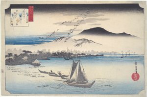 Gänse, die in Katada landen: Acht Ansichten von Omi von Utagawa Hiroshige