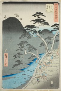 Hakone: Nachtprozession in den Bergen (Hakone, sanchu yagyo no zu), Nr. 11 aus der Serie "Berühmte Sehenswürdigkeiten der dreiundfünfzig Stationen (Gojusan tsugi meisho zue)", auch bekannt als der Vertikale Tokaido von Utagawa Hiroshige