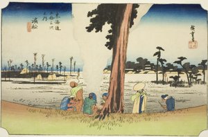 Hamamatsu: Winterszene, aus der Serie "Dreiundfünfzig Stationen des Tokaido" von Utagawa Hiroshige