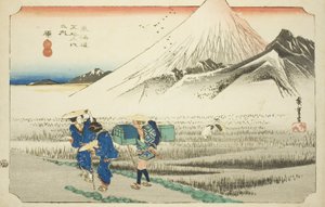 Hara: Berg Fuji am Morgen, aus der Serie "Dreiundfünfzig Stationen der Tokaido-Straße," auch bekannt als Hoeido Tokaido von Utagawa Hiroshige