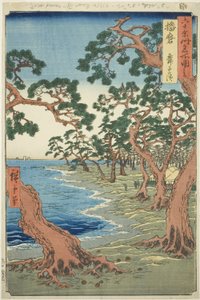 Provinz Harima: Maiko Strand (Harima, Maiko no hama), aus der Serie "Berühmte Orte in den sechzig Provinzen (Rokujuyoshu meisho zue)" von Utagawa Hiroshige
