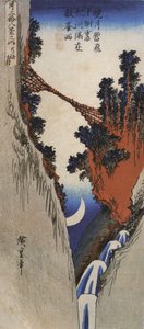 Eine Brücke über eine tiefe Schlucht von Utagawa Hiroshige