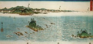 Strudel an einer felsigen Küste von Utagawa Hiroshige