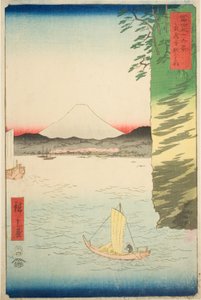Honmoku in der Provinz Musashi, aus der Serie "36 Ansichten des Berges Fuji" von Utagawa Hiroshige