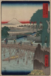 Ichikobu-Brücke aus der Serie 36 Ansichten des Berges Fuji, 1858