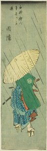 Inaba: Shirai Gonpachi verlässt sein Zuhause (Shirai Gonpachi hongoku o tachinoku, Inaba), Abschnitt des Blattes Nr. 12 aus der Serie "Ausschnitte der Provinzen (Kunizukushi harimaze zue)" von Utagawa Hiroshige