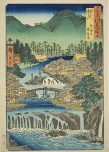 Provinz Izu: Heiße Quellen des Shuzen-Tempels (Izu, Shuzenji tojiba), aus der Serie "Berühmte Orte in den sechzig Provinzen (Rokujuyoshu meisho zue)" von Utagawa Hiroshige
