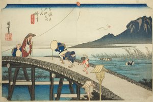 Kakegawa: Fernsicht auf den Berg Akiba, aus der Serie "Fünfzig-drei Stationen des Tokaido" von Utagawa Hiroshige