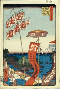 Kanasugi-Brücke und Shibaura. Einhundert berühmte Ansichten von Edo, um 1858