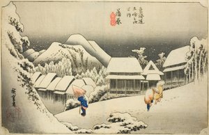Kanbara: Abendschnee, aus der Serie Dreiundfünfzig Stationen des Tokaido, auch bekannt als der Hoeido Tokaido von Utagawa Hiroshige