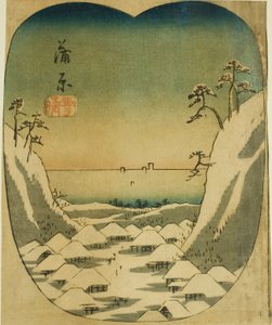 Kanbara, Abschnitt des Blattes Nr. 4 aus der Serie "Ausschnitte der dreiundfünfzig Stationen" von Utagawa Hiroshige