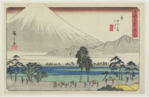 Kashiwahara Rastplatz am Teich mit Blick auf den Berg Fuji, Hara, 1841-1842