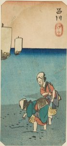 Ebbe in Shinagawa, Abschnitt eines Blattes aus der Serie "Ausschnitte berühmter Orte in Edo" von Utagawa Hiroshige