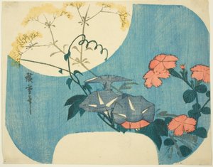 Morgenruhm, Nelken und Jungfernblume, aus der Serie "Sieben Herbstblumen im Mondlicht" von Utagawa Hiroshige
