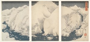 Berge und Flüsse entlang der Kiso-Straße im Schnee von Utagawa Hiroshige