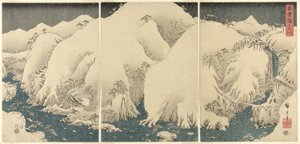 Berge und Flüsse auf der Kiso-Straße (Kisoji no yamakawa), aus einer unbetitelten Serie von Triptychen von Utagawa Hiroshige
