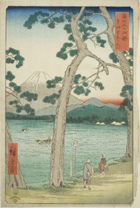Berg Fuji von links auf der Tokaido gesehen (Tokaido hidari Fuji), aus der Serie "Sechsunddreißig Ansichten des Berges Fuji (Fuji sanjurokkei)" von Utagawa Hiroshige