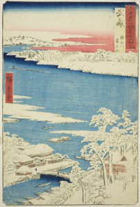 Provinz Musashi: Morgen nach Schnee am Sumida-Fluss (Musashi, Sumidagawa yuki no ashita), aus der Serie "Berühmte Orte in den sechzig Provinzen (Rokujuyoshu meisho zue)"
