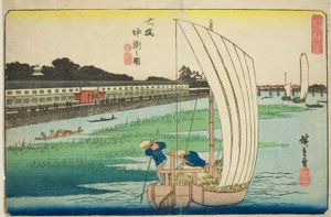 Nakasu bei Ohashi (Ohashi Nakasu no zu), aus der Serie "Außergewöhnliche Ansichten von Edo (Koto shokei)"