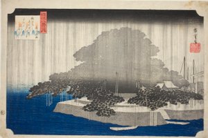 Nachtregen in Karasaki (Karasaki no yau), aus der Serie "Acht Ansichten von Omi (Omi hakkei no uchi)" von Utagawa Hiroshige